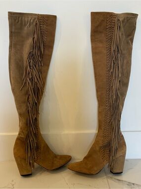 Rebecca Minkoff Tan Suede Fringe Over-the-Knee Boots